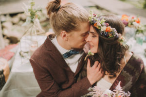 Bride and groom at alternative wedding, portrait Bride and groom at alternative wedding, portrait